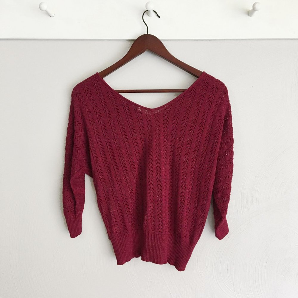 Metaphor | Maroon bat wings v neck crop sweater - Picture 2 of 11